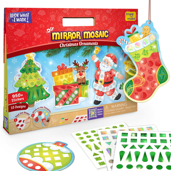 Imagimake Mirror Mosaic Christmas Kids Art Set | DIY Craft Kit | Foil Stickers for Kids | Birthday Gift for Girls and Boys Ages 3,4,5,6,7,8 | Christmas Toys for Girls Age 4,5,6,7,8