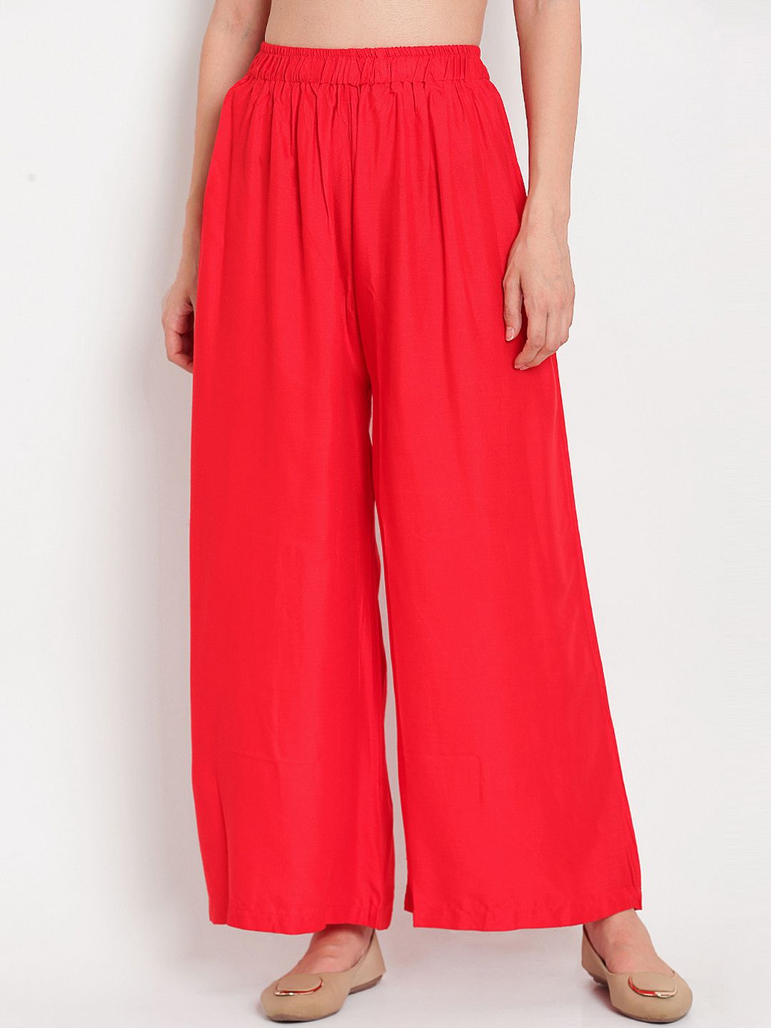 TAG 7 Women Red Solid Flared Palazzos - Distacart