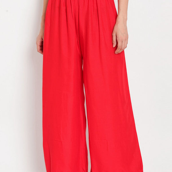 TAG 7 Women Red Solid Flared Palazzos - Distacart