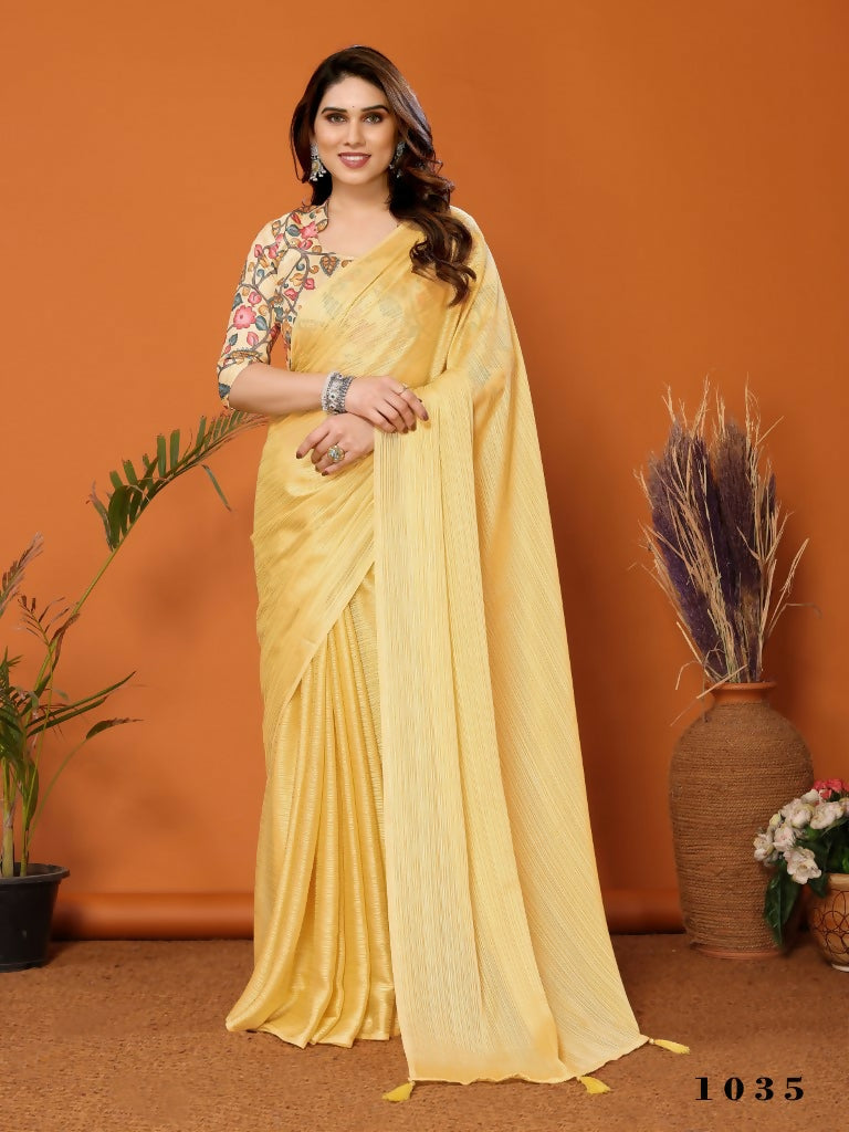 Partywear Designer Yellow Polyester Zari Fancy Saree - Starwalk - Distacart
