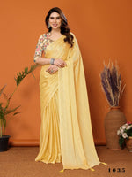 Thumbnail for Partywear Designer Yellow Polyester Zari Fancy Saree - Starwalk - Distacart