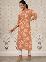 Thumbnail for Ode by House of Pataudi Floral Printed Pure Cotton Straight Kurta - Distacart