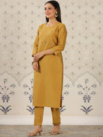 Thumbnail for Ode by House of Pataudi Geometric Embroidered Mirror Work Kurta With Trousers - Distacart