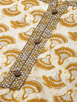 Thumbnail for Anouk Women Off White & Mustard Yellow Pure Cotton Printed Kurta with Palazzos & Dupatta - Distacart