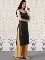 Thumbnail for Ode by House of Pataudi Cotton Geometric Texture Shoulder Straps Kurta - Distacart