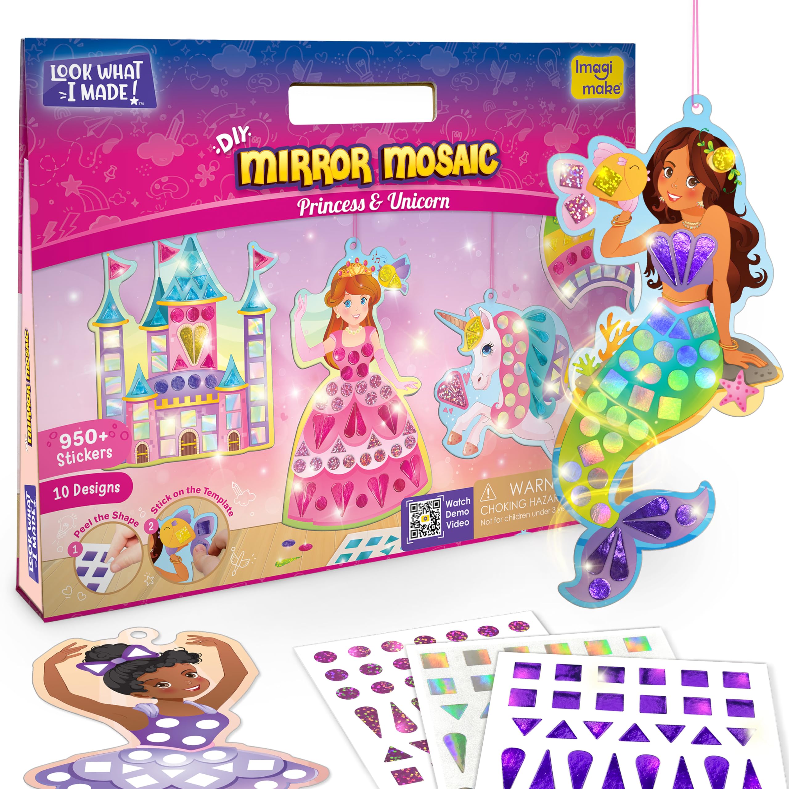 Imagimake Mirror Mosaic Princess & Unicorn Kids Art Set | DIY Craft Kit | Foil Stickers for Kids | Birthday Gift for Girls and Boys Ages 3,4,5,6,7,8 | 3 Year Old Girl Gifts - Distacart