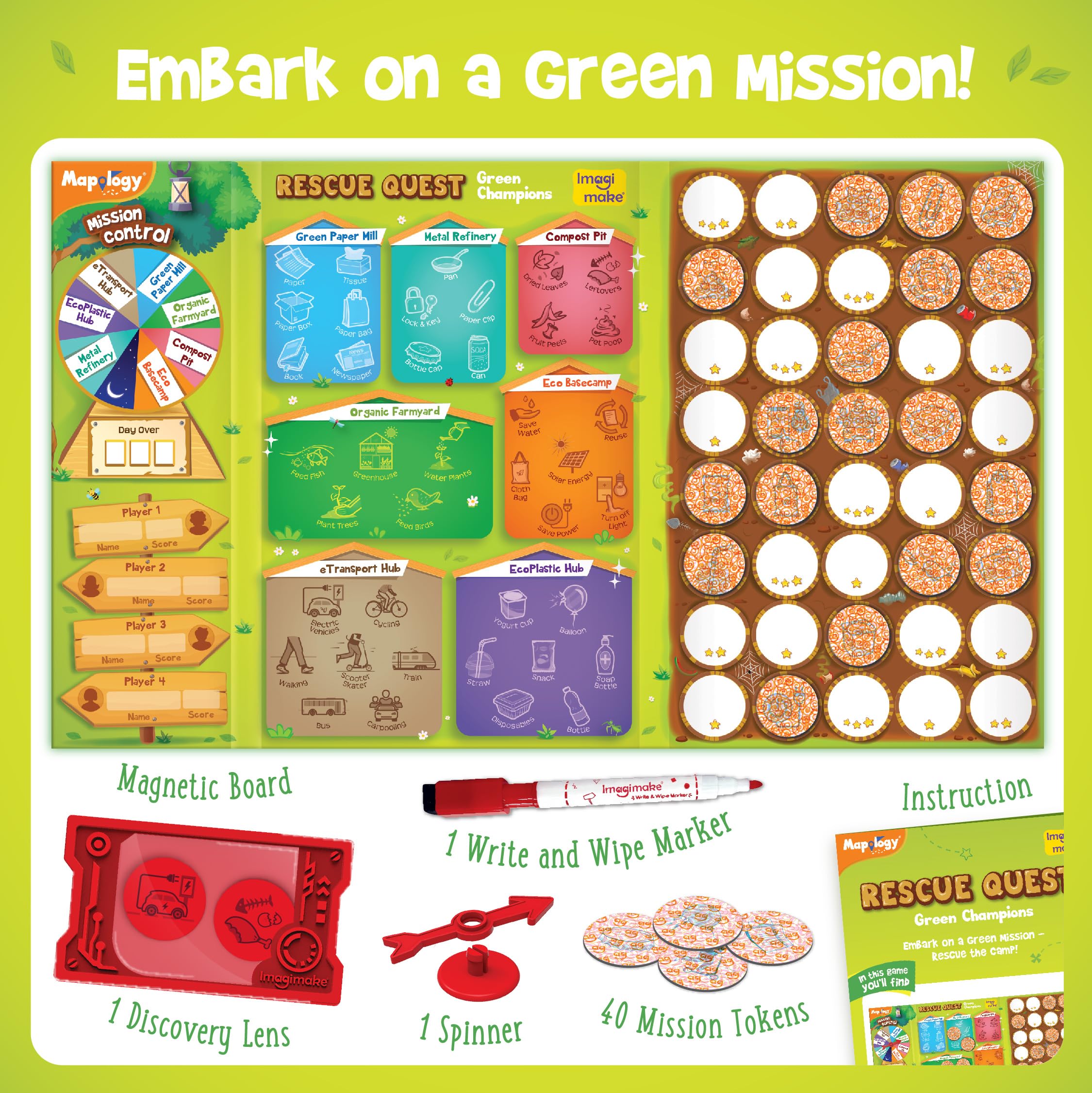 Imagimake Rescue Quest–Green Champions | Spin, Discover & Rescue Green Missions | Educational Fun Board Games for Friends & Family Night |Travel-Friendly Indoor Game |Gift for Kids Ages 5,6,7,8,9,10