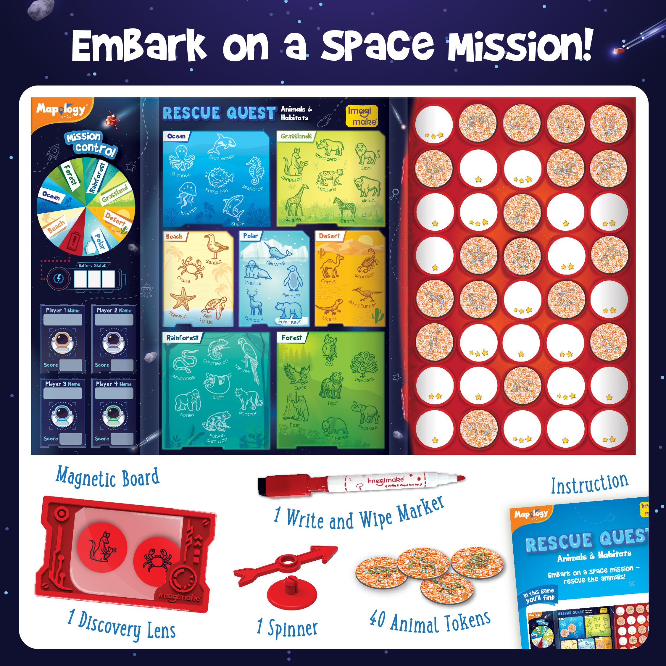 Imagimake Rescue Quest–Animals & Habitats | Spin, Discover & Rescue Animals | Educational Toys |Fun Board Games for Friends & Family Night |Travel-Friendly Indoor Game |Gift for Kids Ages 5,6,7,8,9,10
