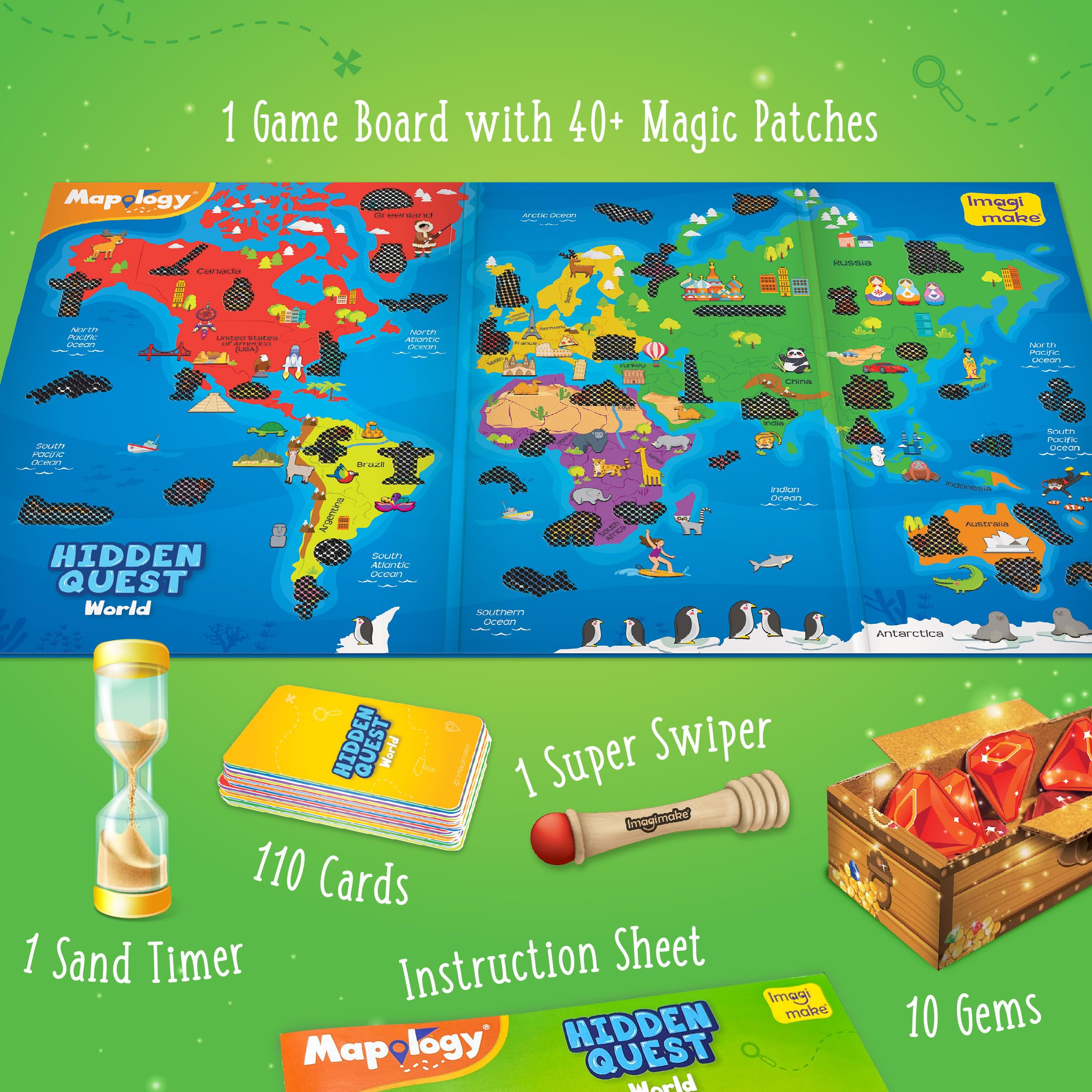 Imagimake Mapology Hidden Quest World Map Board Game | Magical Swipe & Reveal | Educational Toys for Ages 5-7 & 8-12 | Boys & Girls Toys Age 6-8 | Gifts for 10-Year-Old Boys