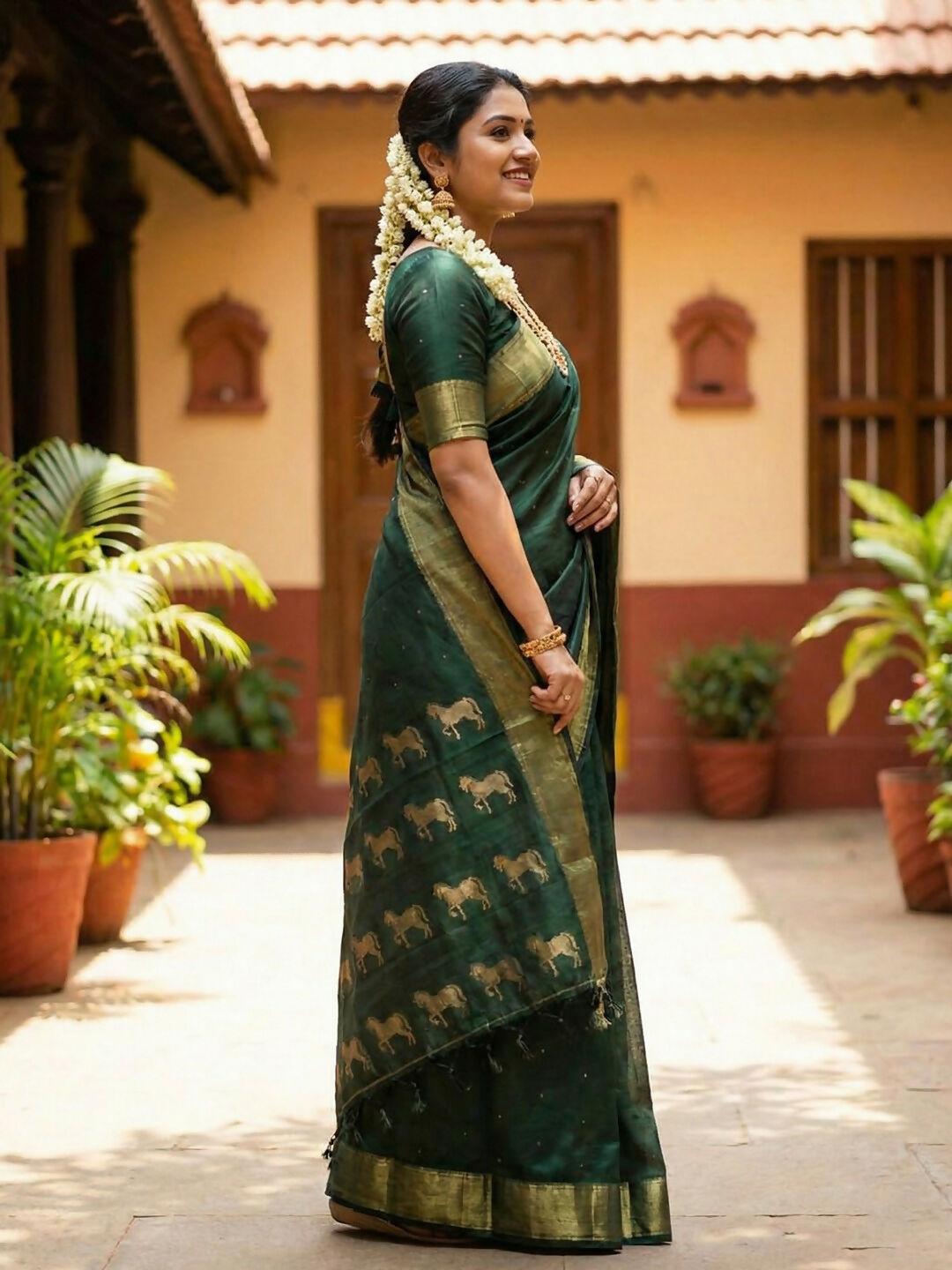 Astita Bottle Green Soft Silk Saree - Distacart