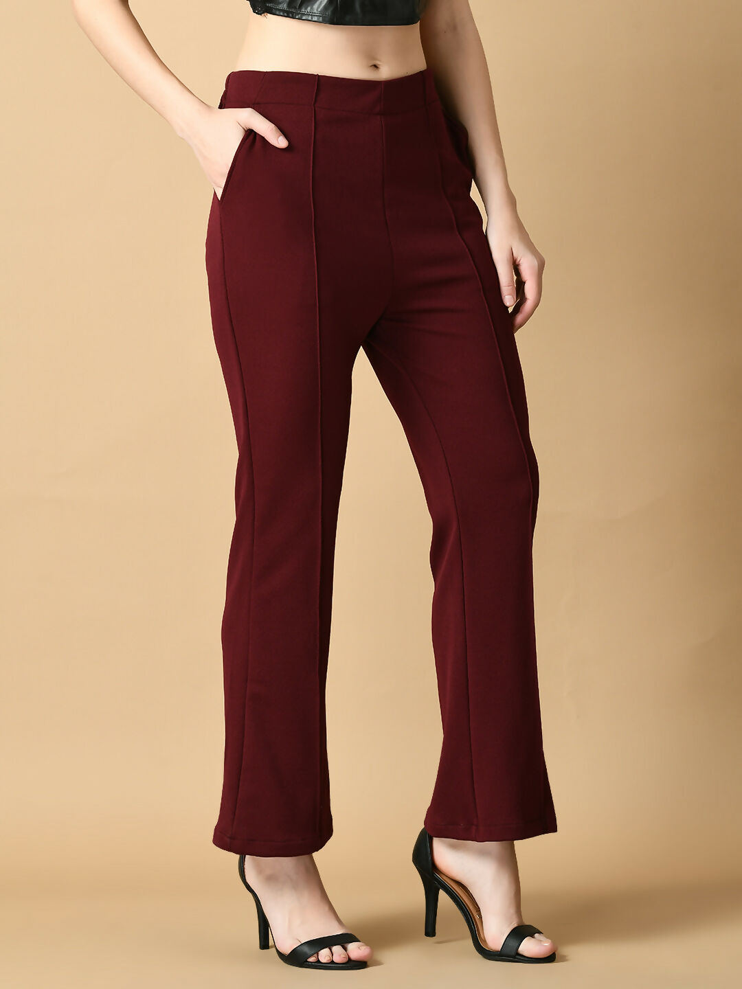 Myshka Women's Magenta Flared Party Trouser - Distacart