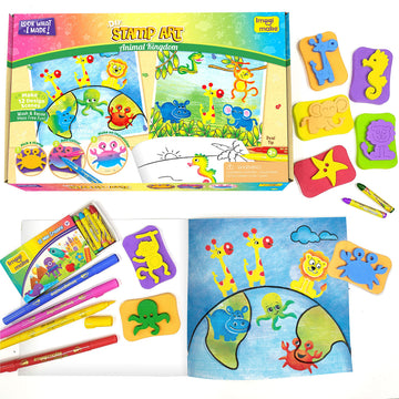 Imagimake Stamp Art Animal Kingdom | Crafts for Kids Ages 3-5 | Stamps with Easy Blending Pens | Arts and Crafts for Kids Ages 3-5 | Gifts for Toddlers | Gifts for Girls & Boys 3, 4, 5 Years - Distacart