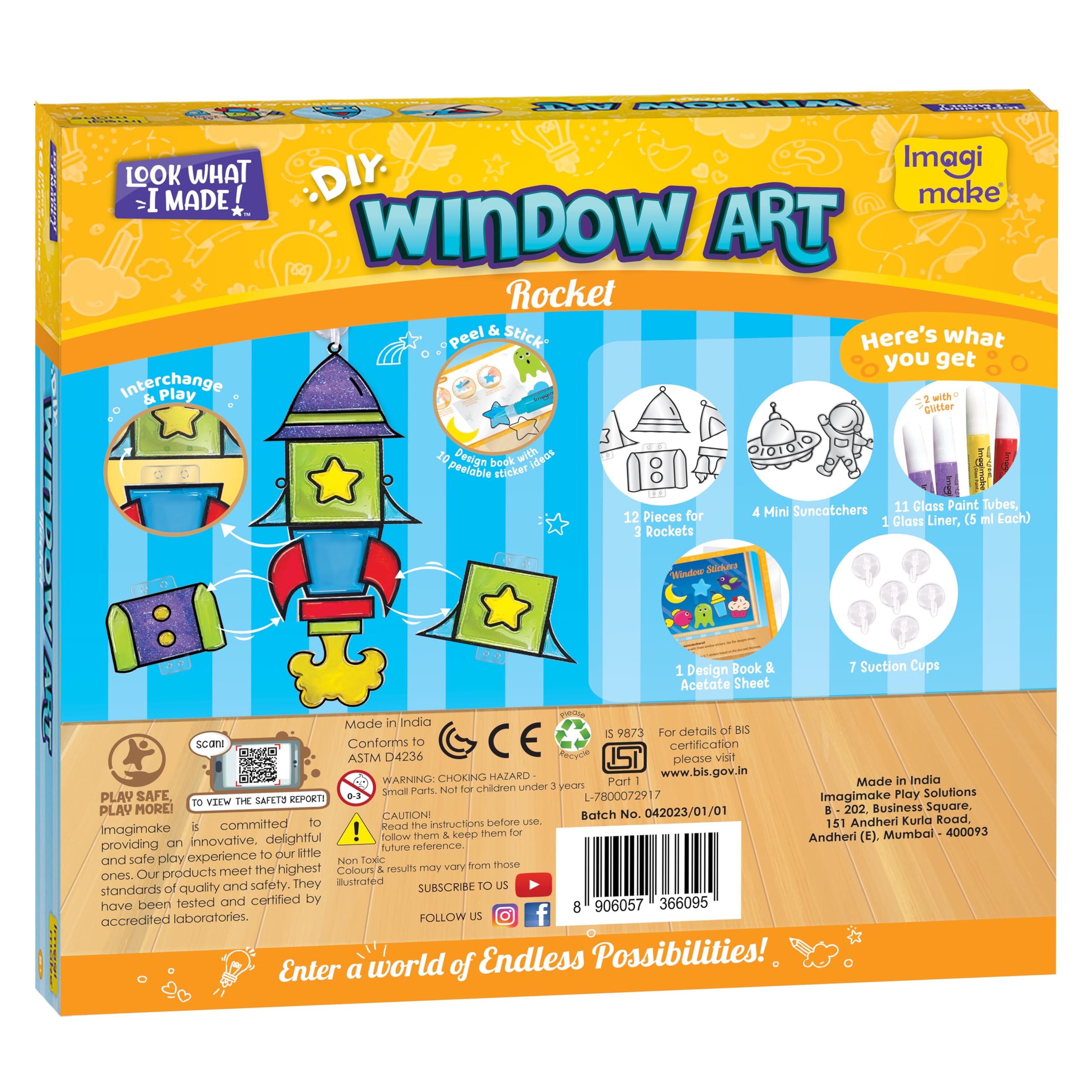 Imagimake Window Art for Kids - Rocket | Suncatcher Kits for Kids, Arts and Crafts for Ages 6-8 | Birthday Gifts for 5 6 7 8 9 10 11 12 Years Old Boys & Girls