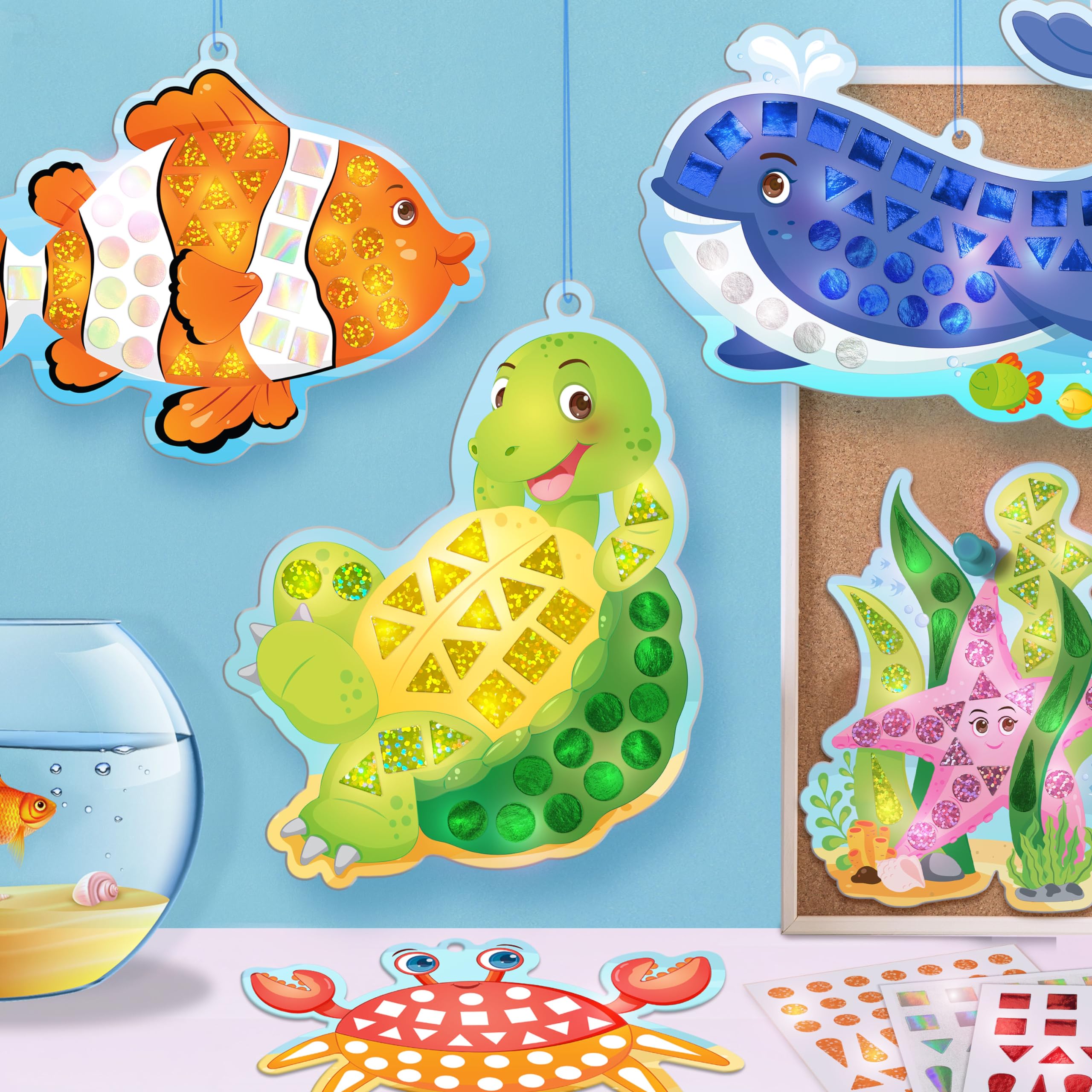 Imagimake Mirror Mosaic Ocean Theme Kids Art Set | DIY Craft Kit with Foil Stickers | Mosaic Kit for Kids | Birthday Gift for Boys and Girls Ages 3-8 | Toys for 4 Year Old Boys