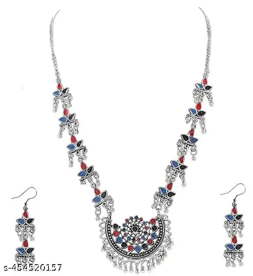 Tehzeeb Creations Women's Multi Colour Meenakari Oxidised Necklace Set - Distacart