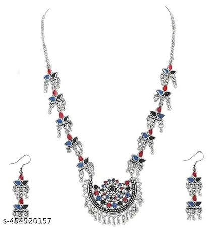Tehzeeb Creations Women's Multi Colour Meenakari Oxidised Necklace Set - Distacart