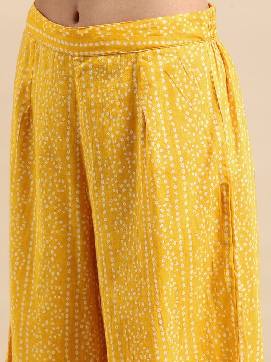 Anouk Women Yellow Bandhani Printed Pure Cotton Kurta with Palazzos - Distacart