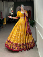 Thumbnail for Vastranavya Cultural Leheriya With Patola Print Border Tussar Silk Lehenga Choli - Yellow - Distacart