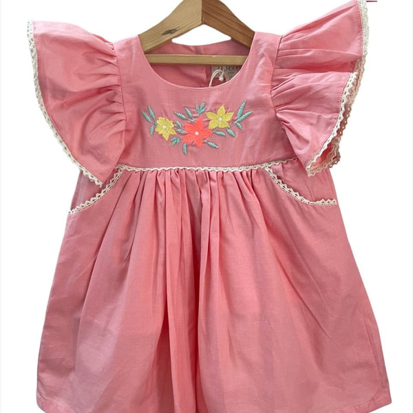 ArthLife Peach Floral Embroidered Dress - Distacart