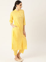 Thumbnail for Anouk Women Yellow Ethnic Motifs Embroidered Panelled Pure Cotton Kurta with Trousers - Distacart
