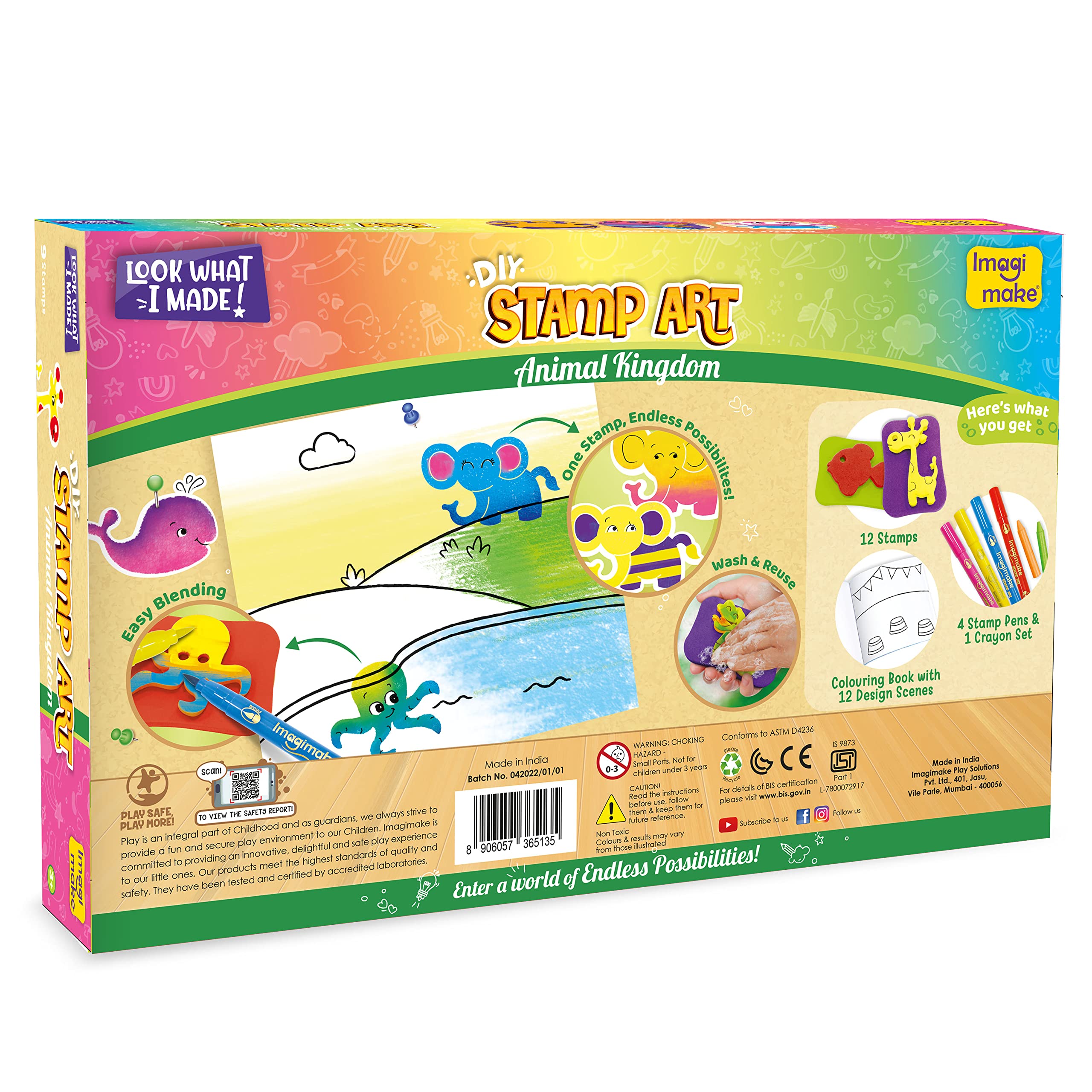 Imagimake Stamp Art Animal Kingdom | Crafts for Kids Ages 3-5 | Stamps with Easy Blending Pens | Arts and Crafts for Kids Ages 3-5 | Gifts for Toddlers | Gifts for Girls & Boys 3, 4, 5 Years