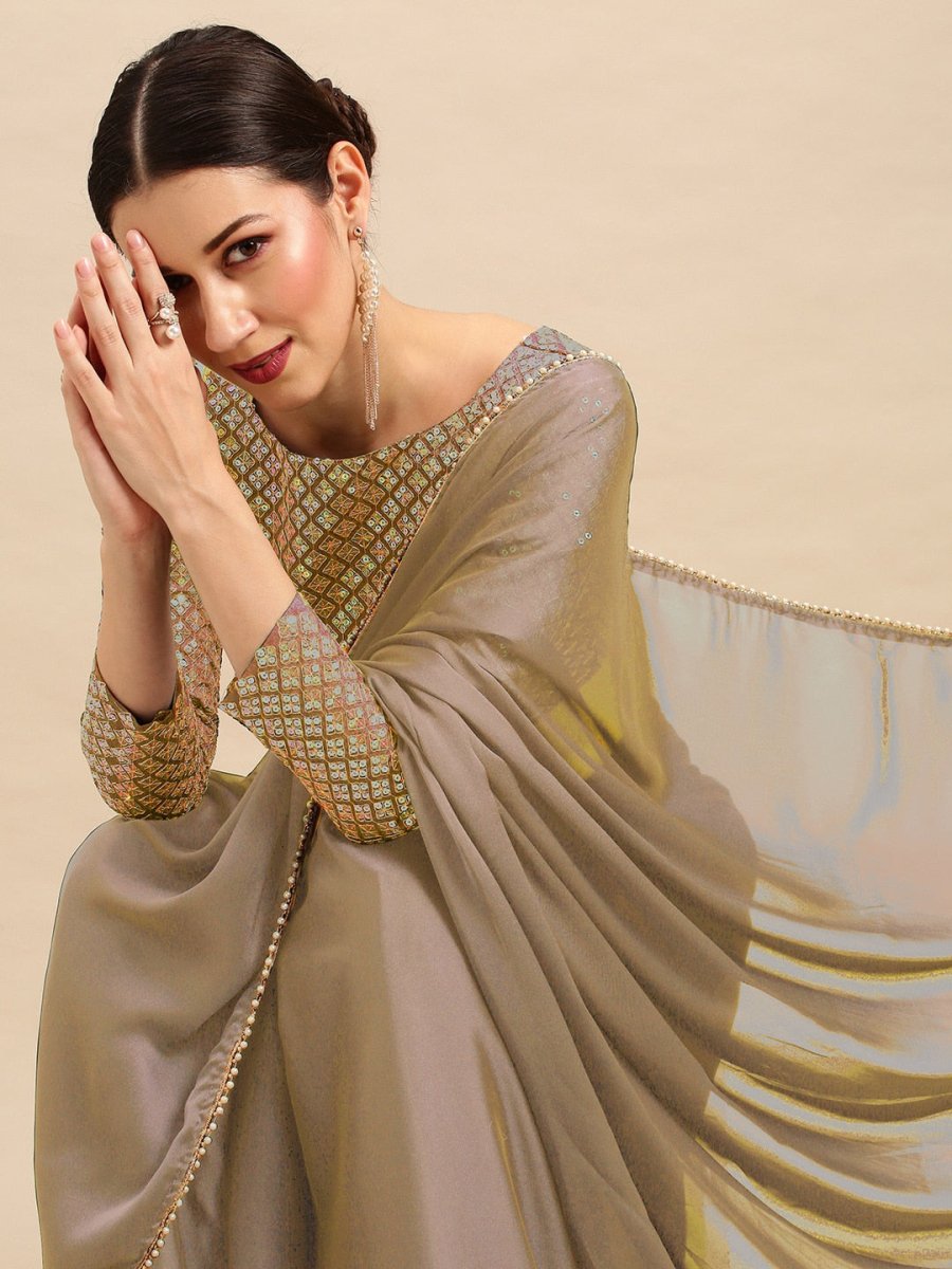 Anouk Beads And Stones Detail Pure Georgette Saree - Distacart