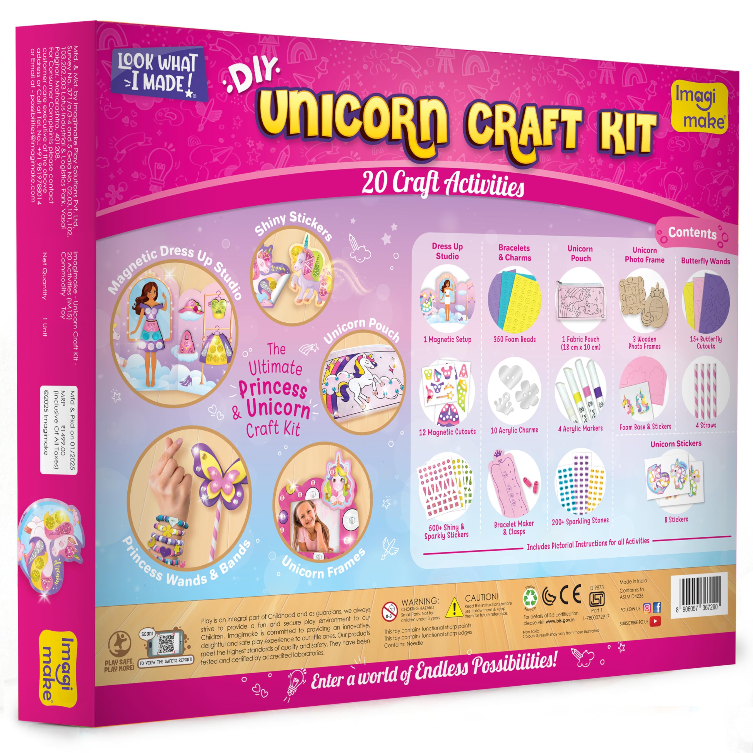 Imagimake Unicorn Craft Kit | 20+ Mess Free Activities | Bracelet Making Kit, Magnetic Board Princess Dress Up, Unicorn Stickers and More | 5,6,7,8 Year Old Girl Birthday Gift | Crafts for Girls 8-12