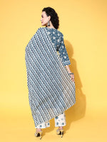Thumbnail for All About You Blue Floral Printed Gotta Patti Pure Cotton Kurta With Trousers & Dupatta - Distacart