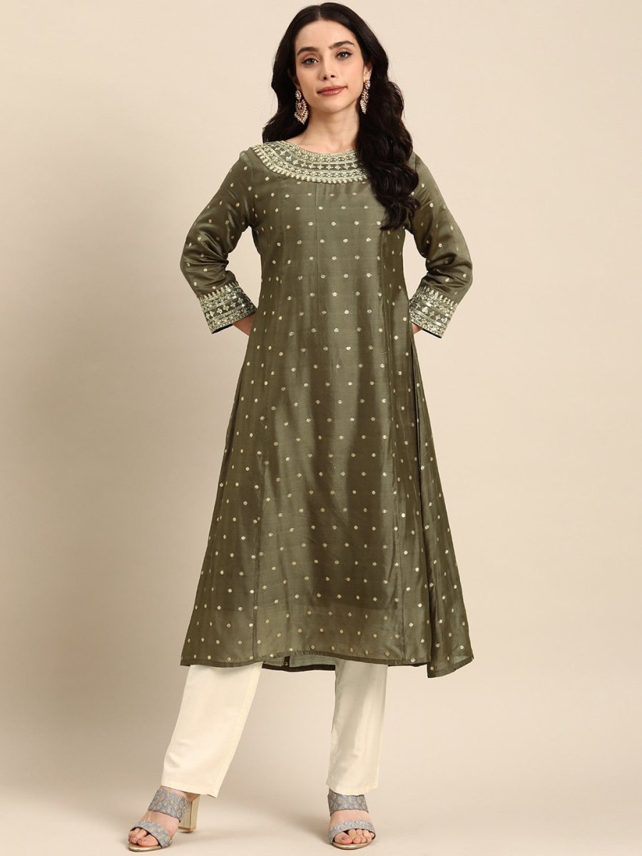 All About You Ethnic Motifs Embroidered Empire Sequinned Kurta with Trousers - Distacart