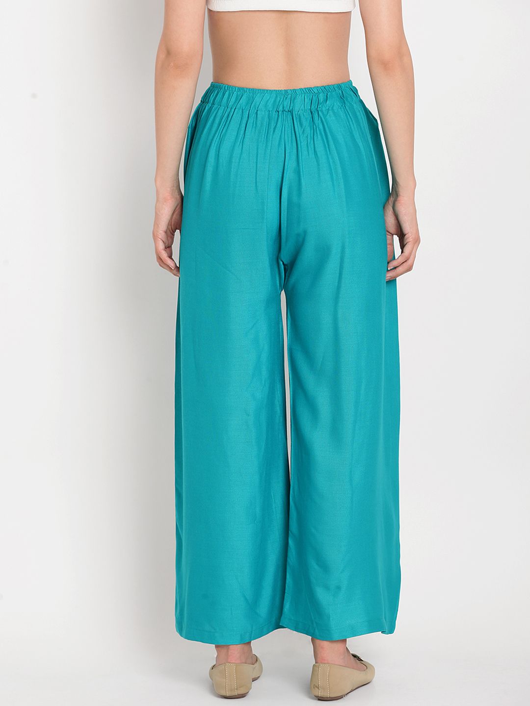 TAG 7 Women Pack Of 2 Black & Teal Blue Solid Flared Palazzos