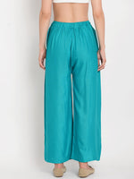 Thumbnail for TAG 7 Women Pack Of 2 Black & Teal Blue Solid Flared Palazzos