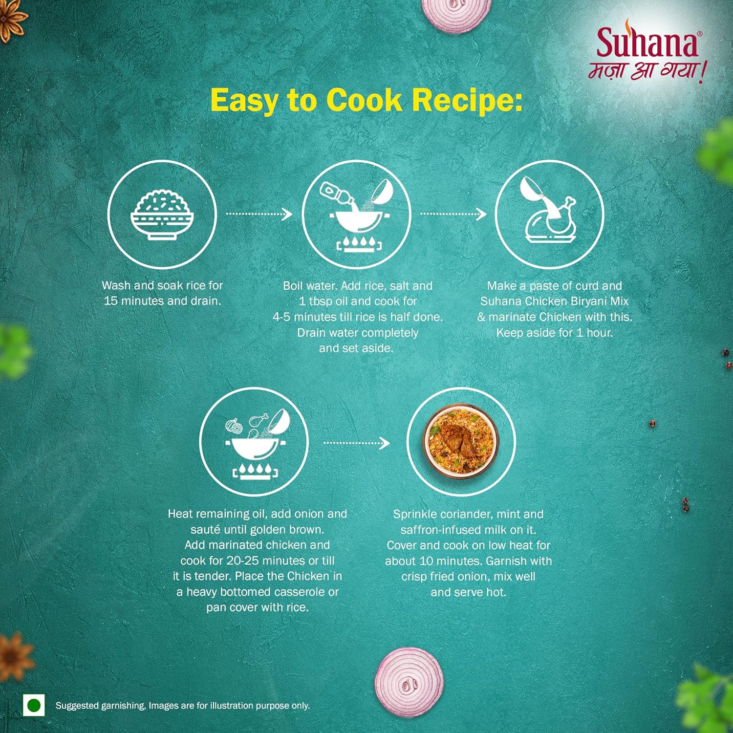 Suhana Chicken Biryani 50g Pouch | Easy to Cook | Spice Mix - Pack of 7