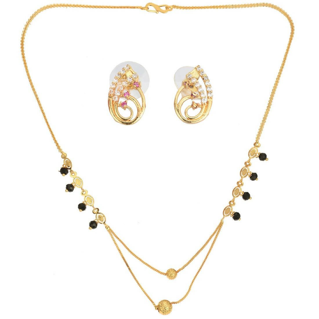 AanyaCentric Gold Plated Short Mangalsutra Set with Earrings - Distacart