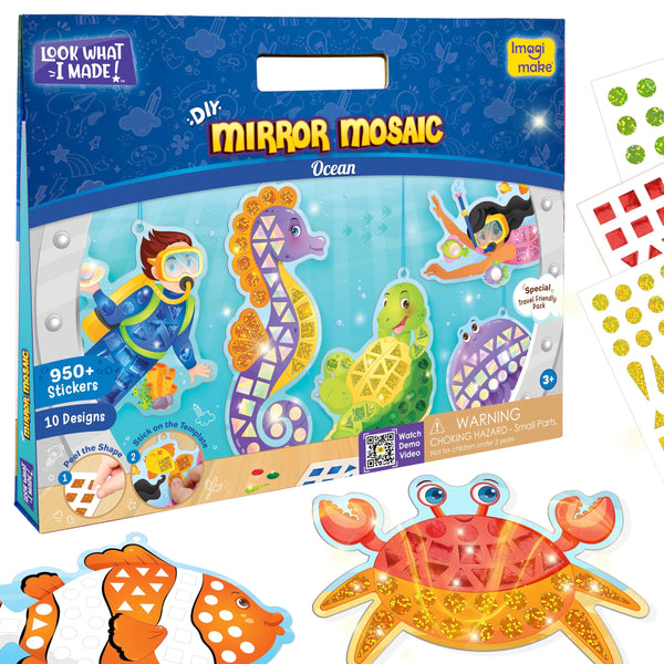 Imagimake Mirror Mosaic Ocean Theme Kids Art Set | DIY Craft Kit with Foil Stickers | Mosaic Kit for Kids | Birthday Gift for Boys and Girls Ages 3-8 | Toys for 4 Year Old Boys