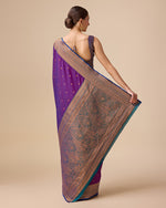 Thumbnail for Monjolika Fashion Elegant Dark Purple Banarasi With Intricate Zari Work With Rich Brocade Patterns Silk Saree - Distacart