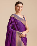 Thumbnail for Monjolika Fashion Elegant Dark Purple Banarasi With Intricate Zari Work With Rich Brocade Patterns Silk Saree - Distacart