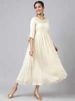 Thumbnail for AURELIA Women Cream-Coloured Floral Round Neck Maxi Dress - Distacart