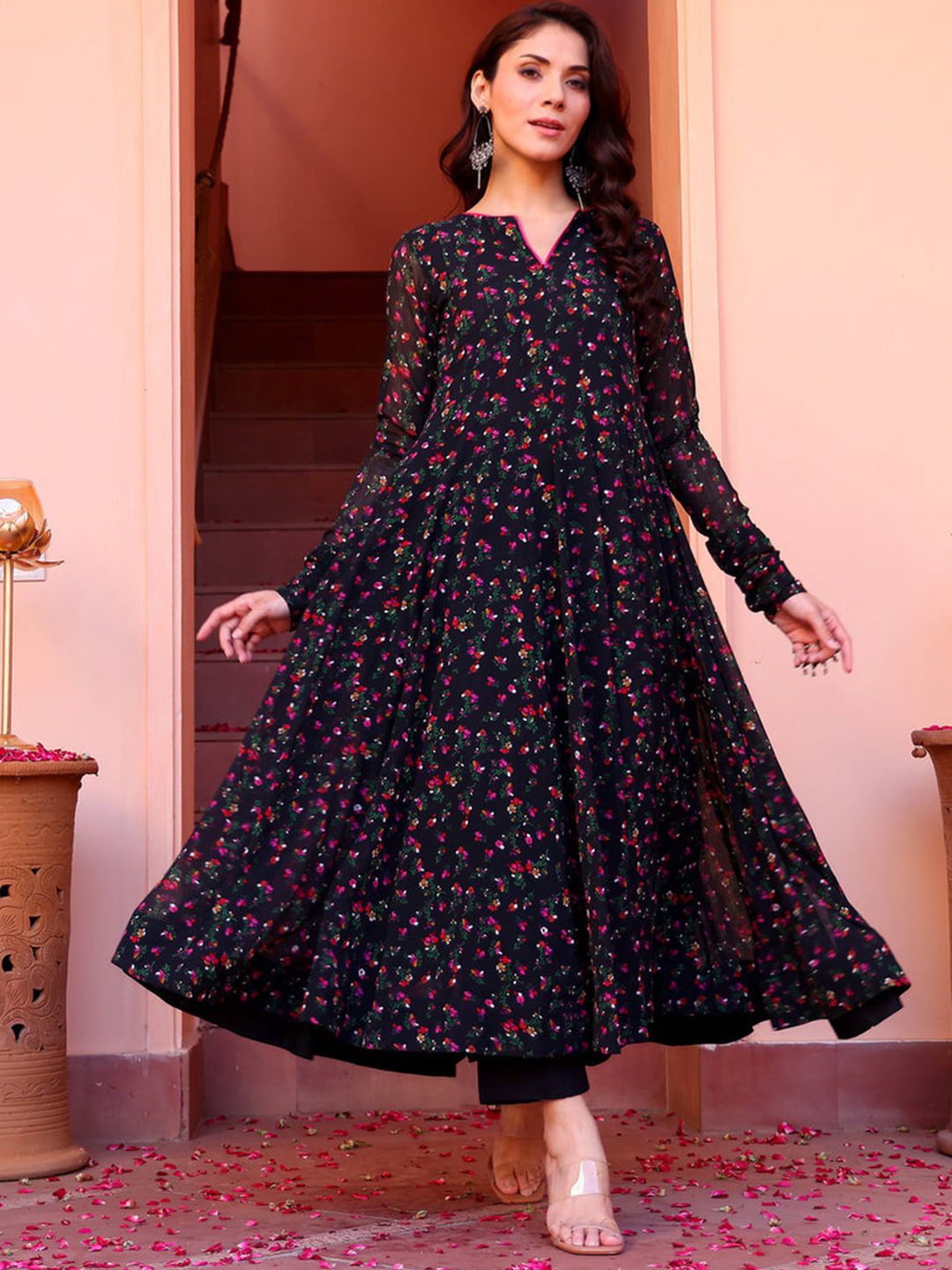 Kalini Floral Printed Anarkali Kurta - Distacart