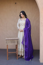Thumbnail for Lorenvalley Fashion Cream Cosmos with Real Mirror with Zari Embroidered lace work Gown with Dupatta - Dista