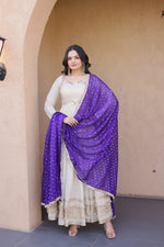Thumbnail for Lorenvalley Fashion Cream Cosmos with Real Mirror with Zari Embroidered lace work Gown with Dupatta - Dista