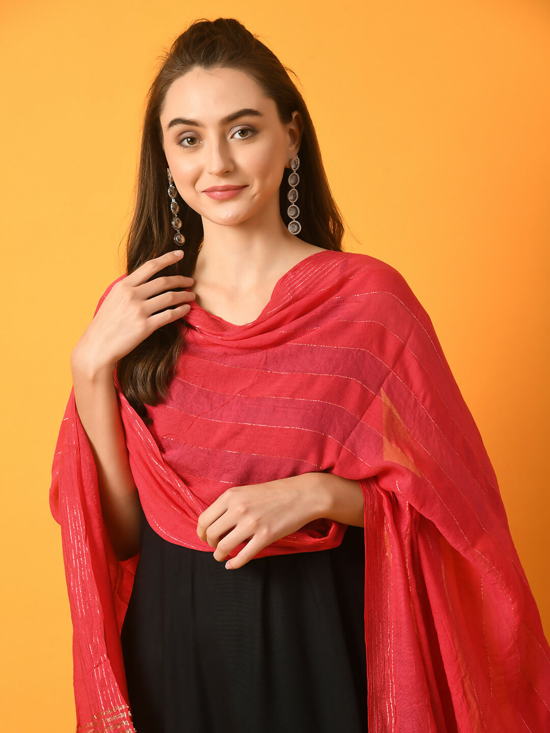 Myshka Women's Black Solid Anarkali Party Kurta Set With Dupatta - Distacart