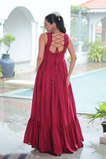 Thumbnail for Lorenvalley Fashion Maroon Rayon Kutchi Gamthi Thread Embroidered & mirror Work Gown