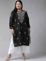 Thumbnail for ADA Women Plus Size Black & White Chikankari Hand Embroidered Sustainable Straight Kurta - Distacart