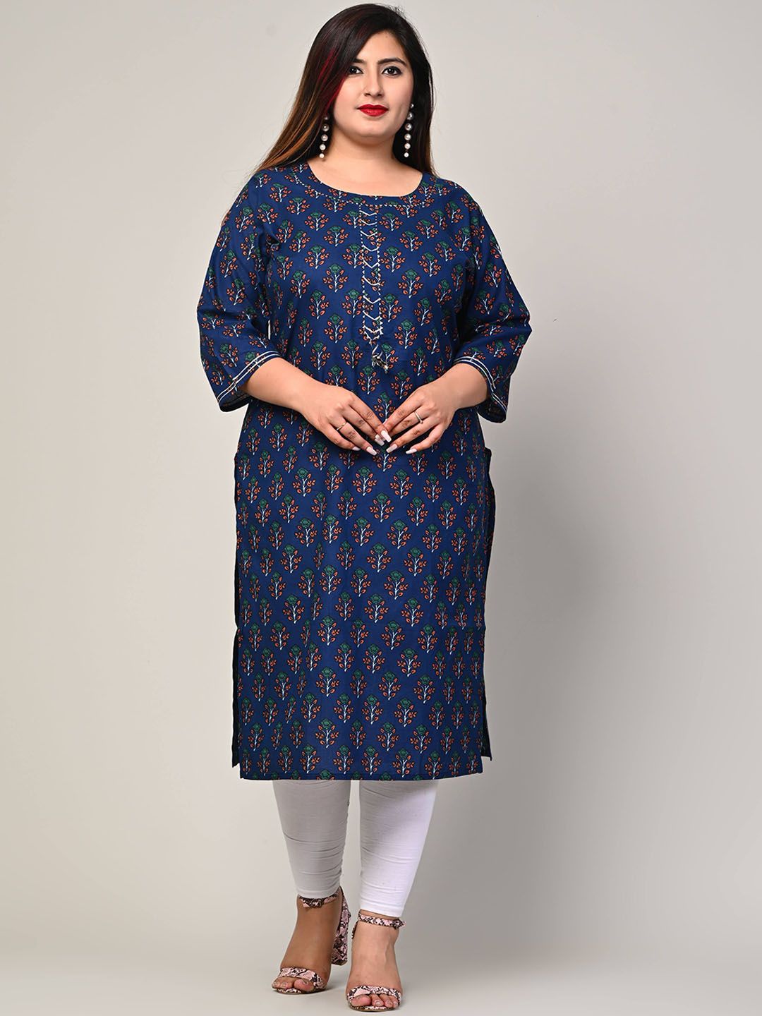 Swasti Women Blue Ethnic Motifs Printed Thread Work Floral Kurta - Distacart