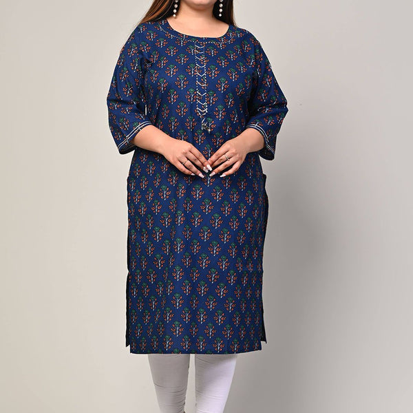 Swasti Women Blue Ethnic Motifs Printed Thread Work Floral Kurta - Distacart
