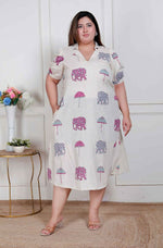 Thumbnail for Miravan Plus Size Womens Flex Cotton Short Sleeve Off White Animal Print A-Line Maxi Dress - Distacart