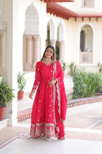 Thumbnail for Lorenvalley Fashion Pink Vichitra Silk with Rich Sequins & Zari Embroidered work Anarkali Gown with Dupatta - Distacart