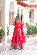 Thumbnail for Lorenvalley Fashion Pink Vichitra Silk with Rich Sequins & Zari Embroidered work Anarkali Gown with Dupatta - Distacart