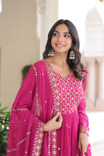 Thumbnail for Lorenvalley Fashion Pink Faux Georgette with Rich Sequins & Zari Embroidered work Anarkali Gown with Dupatta - Distacart