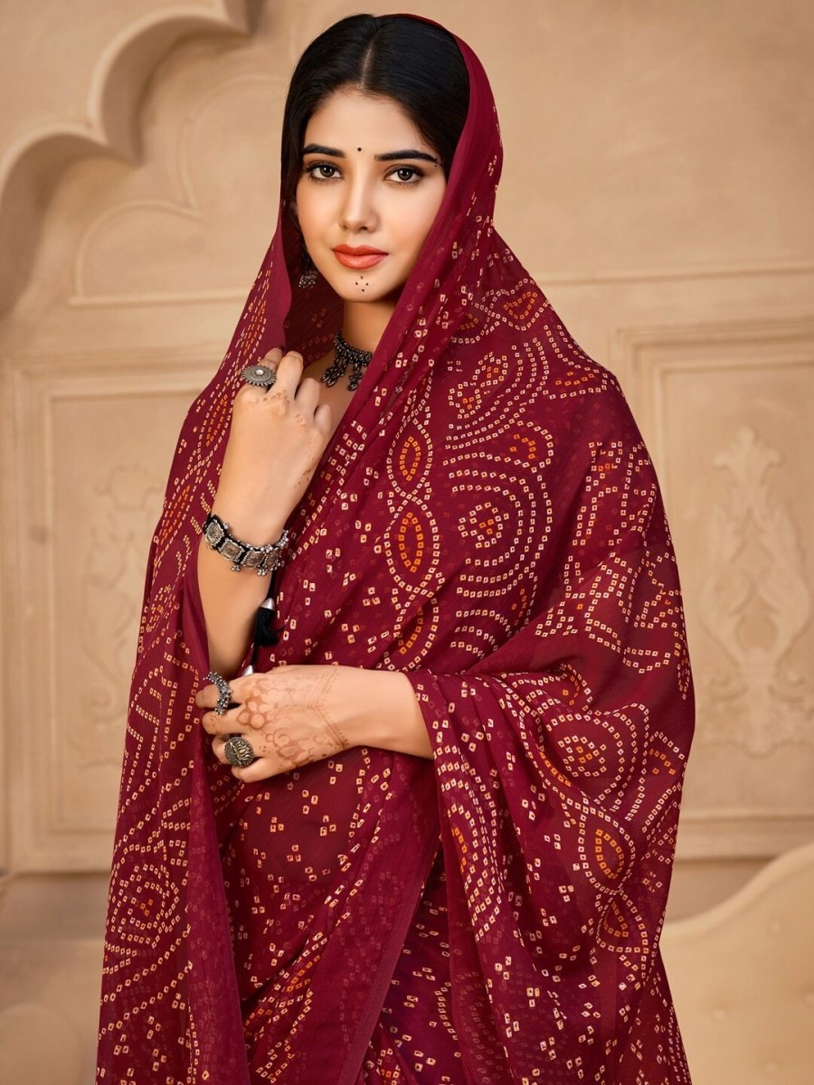 Anouk Bandhani Printed Pure Chiffon Saree - Distacart
